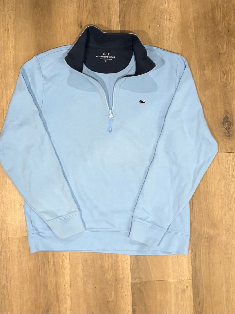 Vineyard Vines Light Blue Quarter-Zip with Navy Contrast Collar